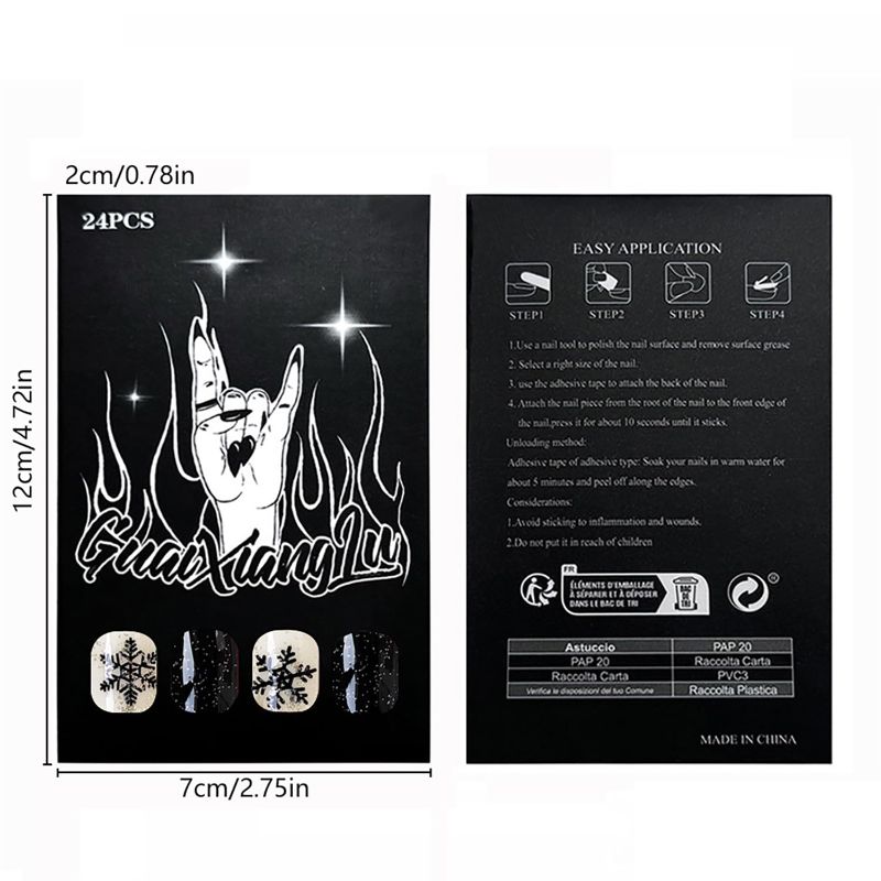 Photo 1 of Christmas Short Press On Snowflake Fake Nails Square Shape False Nails with Glitter Design Black Glue Xmas Full Cover Acrylic Reusable Artificial Winter Stick On Nails