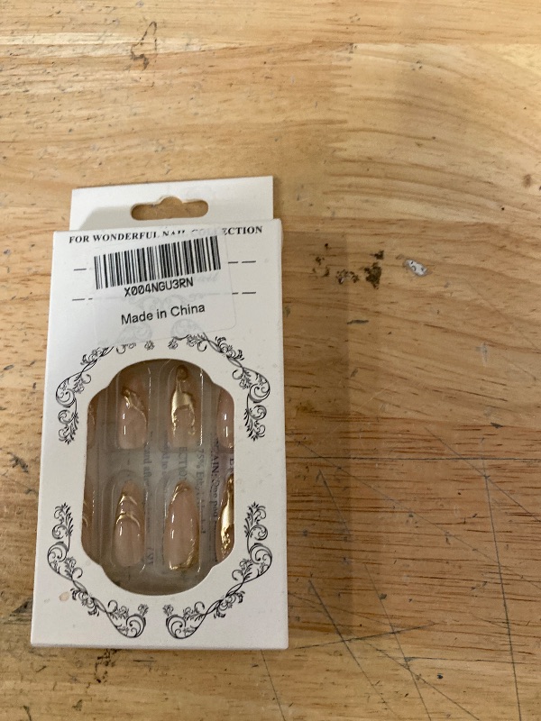 Photo 1 of 24Pcs Medium Almond Press on Nails Nude Fake Nails with Designs Glossy Acrylic Nails Full Cover Glue on Nails Medium Length Nails Press ons Cute Artificial Stick on Nails for Women Manicure Decor
