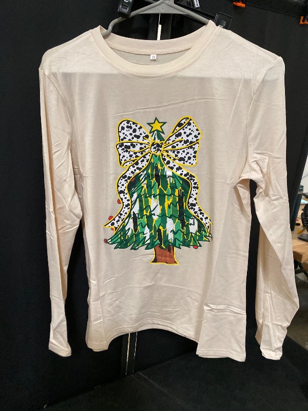 Photo 1 of Size SmallChristmas Tree Cow Bow Long Sleeved Tee shirt