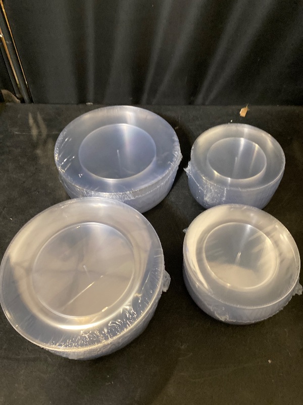 Photo 1 of 200 PCS Clear Plastic Plates, Plastic Disposable Plates Include 100 Dinner Plate and 100 Dessert Plate Perfect for Holiday, Birthday, Wedding & Party