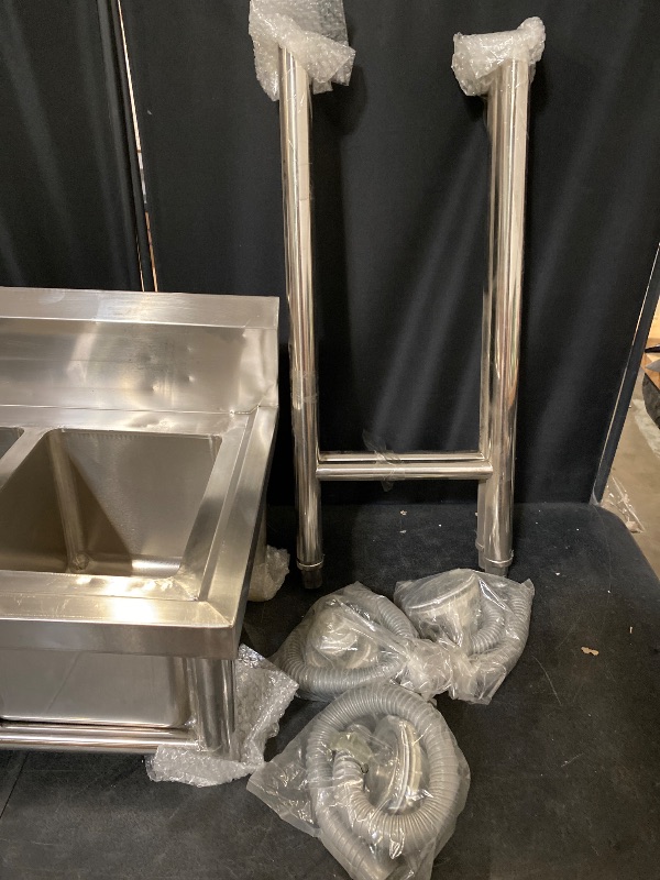 Photo 1 of 3 Compartment Sink Commercial Stainless Steel Sink, Free Standing Restaurant Sink Station with Strainer, Kitchen Prep & Utility Sink for Home Garage Bar (39" W × 17.7" D × 37.4" H)