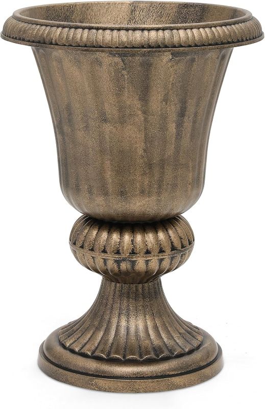 Photo 1 of 20" Urn Planters for Outdoor Plants, Large Decorative Front Porch Planters Set of 2, Weatherproof Tall Plastic Flower Pots for Garden, Patio & Entryway Décor, Antique Brass