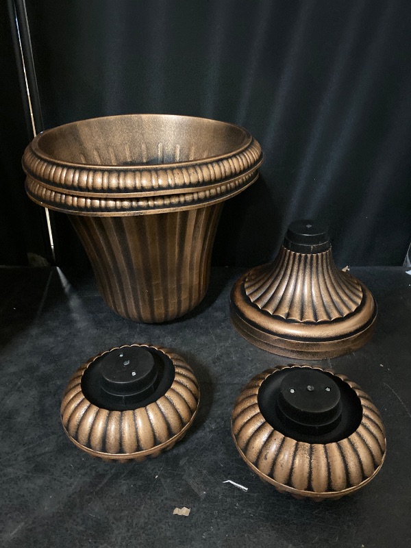 Photo 1 of 20" Urn Planters for Outdoor Plants, Large Decorative Front Porch Planters Set of 2, Weatherproof Tall Plastic Flower Pots for Garden, Patio & Entryway Décor, Antique Brass