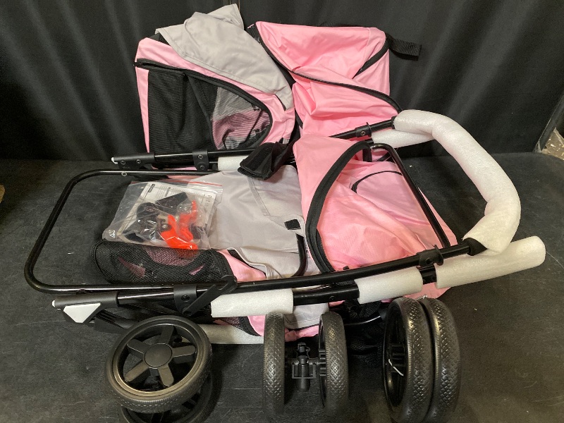 Photo 1 of MoNiBloom 3-Wheels Foldable Pet Stroller with Waterproof Cover, Pet Strolling Cart for Small/Medium Dogs and Cats with Storage Basket and Cup Holder, Breathable and Visible Mesh for All-Season, Pink