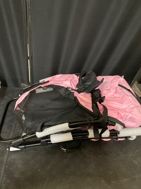 Photo 1 of MoNiBloom 3-Wheels Foldable Pet Stroller with Waterproof Cover, Pet Strolling Cart for Small/Medium Dogs and Cats with Storage Basket and Cup Holder, Breathable and Visible Mesh for All-Season, Pink