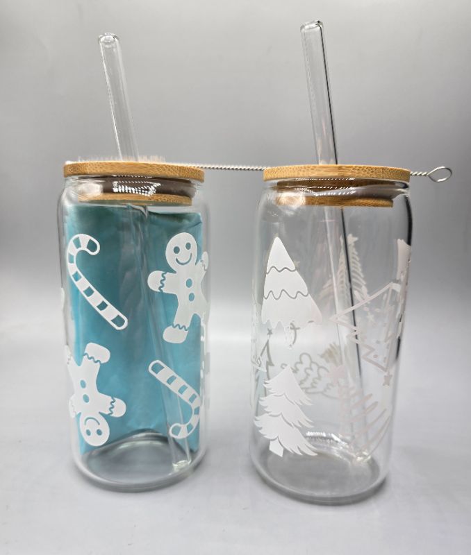 Photo 1 of 2 Pack 20oz Glass Cups, Gingerbread Men, Candy Cains & Christmas Trees