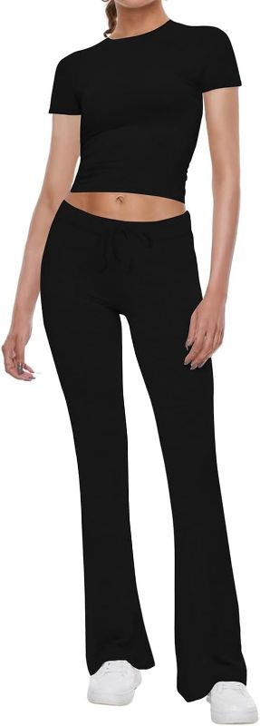 Photo 1 of M NANKEYSTAR 2 Piece Outfits Lounge Sets For Women Short Sleeve Crop Tops Flare Leg Pants Tracksuits Match Sets