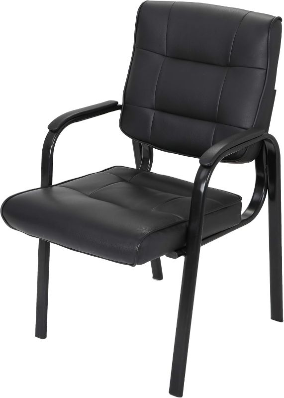 Photo 1 of 2 Pack PU Leather Executive Office Chair Ergonomic Back Support Visitor Guest Chair with Armrest,Black (Set of 1)