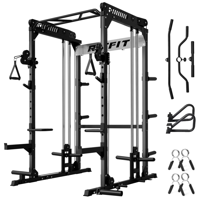 Photo 1 of RitFit M1-C Power Cage with Cable Crossover System, 1600 LBS Capacity Squat Rack with Pull-up Bar, LAT Pulldown and Weight Storage, for Garage Workout & Home Gym