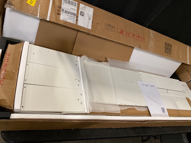 Photo 1 of Hlivelood Extendable TV Stand, Modern Entertainment Center for Up to 120 Inch TV, Wood Reversible TV Media Console with 3 Drawers for Living Room Bedroom, 82-110"(White& Walnut)