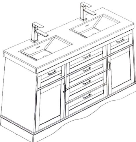 Photo 1 of 63 in. White Double Sink Bathroom Vanity with White Quartz Top