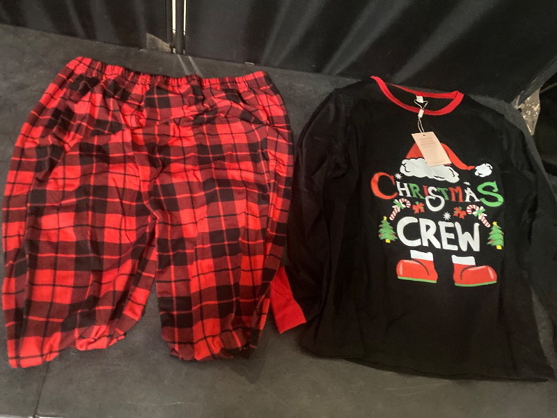 Photo 1 of 2XL Family Matching Christmas Pajamas Set, Baby Romper/Letter Christmas Hat Print Long Sleeve T shirt Tops + Plaid Pants Holiday Sleepwear