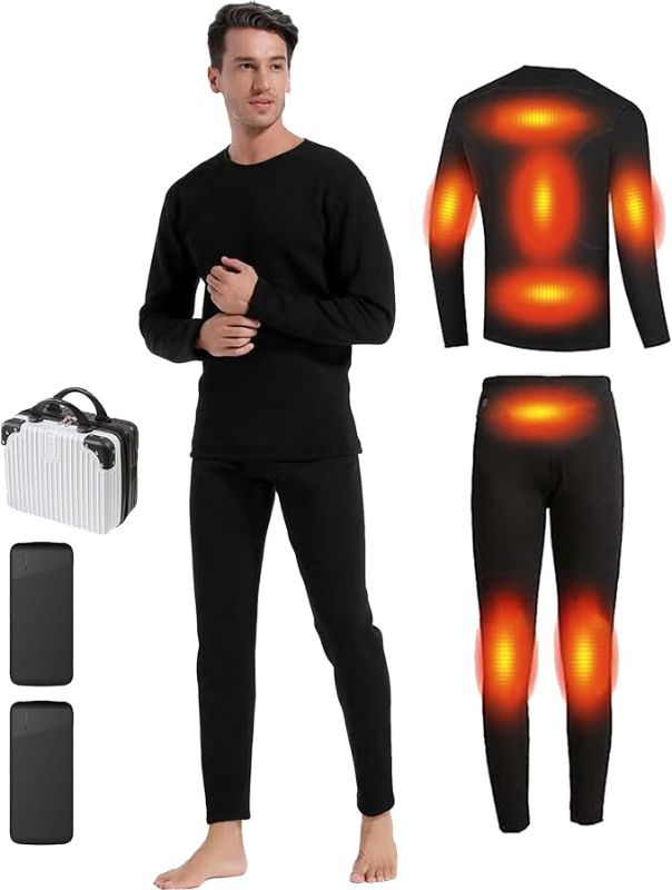 View 1 of 3XL Heated Thermals Underwear Set for Men 8 Heating Zones Heated Pants and Shirt with 2 * 10000mAh Battery