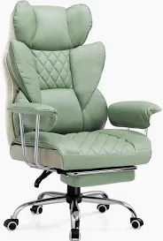 Photo 1 of Executive Office Chair with Footrest, Ergonomic High Back Desk Chair with Lumbar Support, Reclining Leather Chair with Padded Armrest and Wheels for Home Office, Light Blue