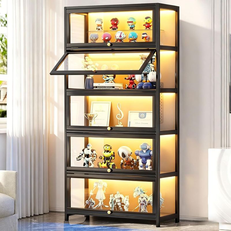 View 1 of Display Cabinet with Acrylic Glass Doors 67.7'' Tall Curio Cabinet - Collectibles Toy Organizers Rack & Display Shelf - Bookcase for Home Office Playroom Living Room Books Toys (Black-01)