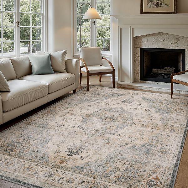 Photo 1 of 8' x 10' MontVoo Classic Floral Washable Rug Lake Blue