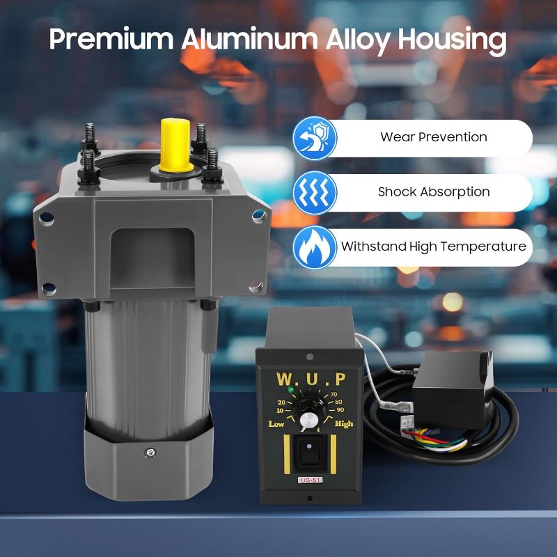 Photo 1 of 250W 110V Gear Motor, High Torque AC Motor with Variable Speed Controller and Bracket for Industrial Assembly Lines, Intelligent Equipment, 0-270RPM, 5K