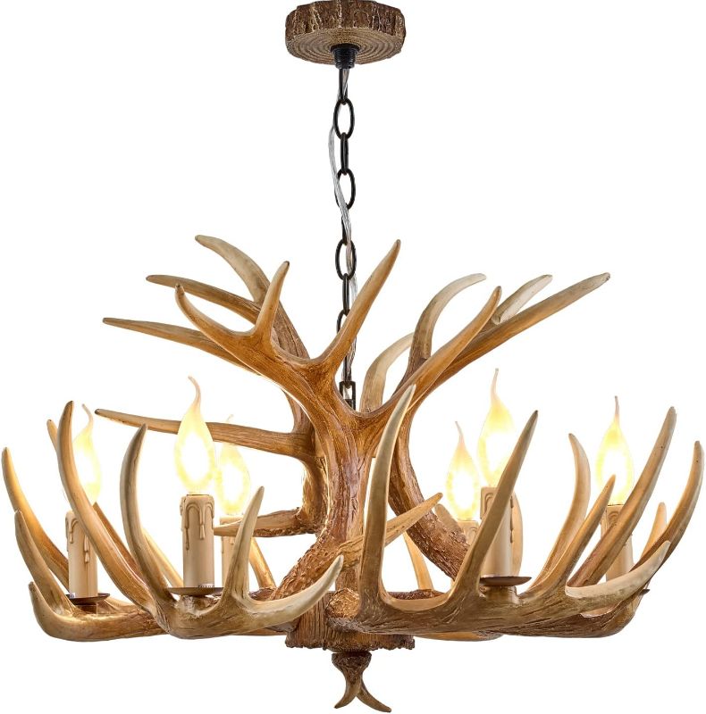 Photo 1 of Antler Chandelier 6 Light, Rustic Style Antler Light Fixtures, E12 Base Deer Antler Chandelier Lighting for Home Store Bar (6 lamp arms + 3arm)