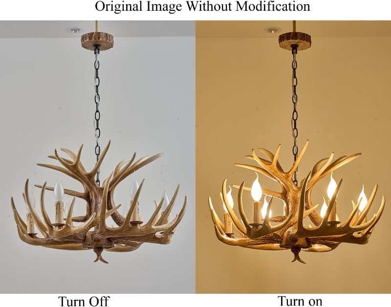 Photo 1 of Antler Chandelier 6 Light, Rustic Style Antler Light Fixtures, E12 Base Deer Antler Chandelier Lighting for Home Store Bar (6 lamp arms + 3arm)