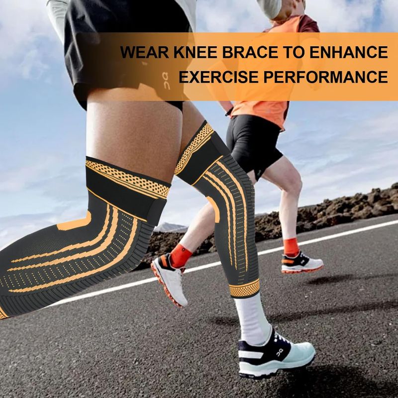 Photo 1 of Long Copper Knee Braces for Women and Men Full Leg Compression Sleeves Anti Sliping Ventilation Long Knee Support with Wraps for ACJ, PCL, Meniscus Tear, Arthritis (Copper, Small)