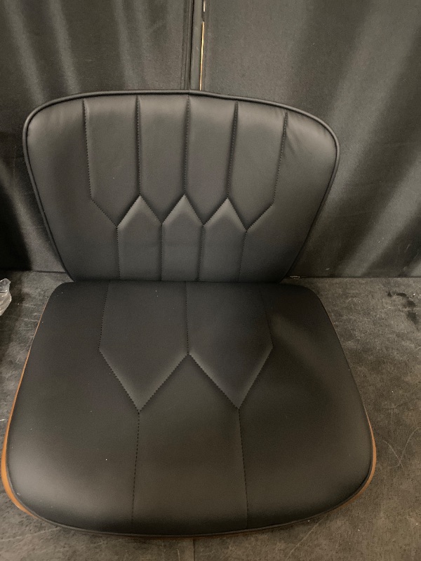 Photo 1 of REONEY Dining Chairs Set of 2, Mid-Century Modern Upholstered PU Leather Chairs with Walnut Bentwood Back and Metal Legs Adjustable Feet for Kitchen, Black Shell Strips