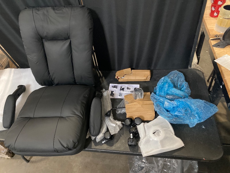 Photo 1 of LEAGOO Comfy Office Chair with Padded Flip-up Arms, Mid Back Executive Ergonomic Desk Chairs, Faux Leather Computer Rolling Chair with Wheels for Home, Adjustable Height, 360 Swivel, 300lbs, Black