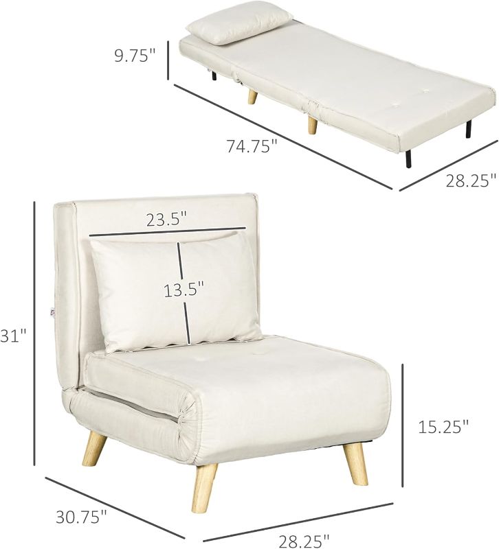 Photo 1 of HOMCOM Convertible Chair Bed, 2-in-1 Multi-Functional Sofa Bed, Sleeper Chair with Adjustable Backrest for Living Room, Bedroom, Home Office, Beige