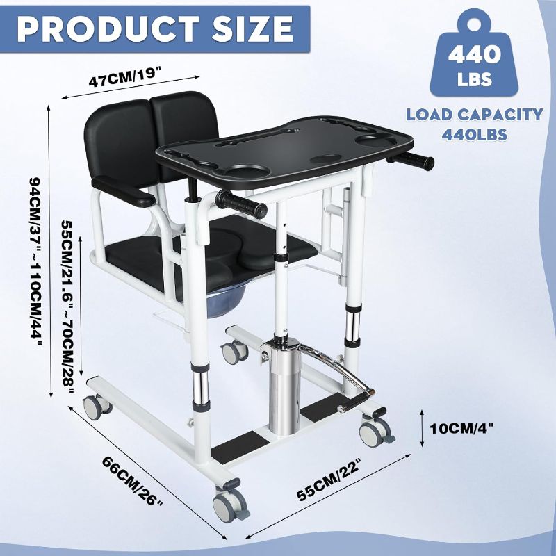 Photo 1 of Patient Lift Transfer Chair for Elderly and Home, Portable Adjustable Height Lift Nursing Wheelchair 180° Split PU Leather and Thickened Sponge Seat