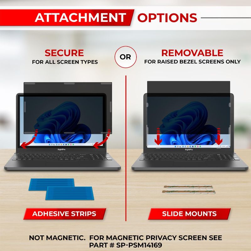 Photo 1 of SightPro 14 Inch 16:9 Laptop Privacy Screen Filter - Privacy Shield and Anti-Glare Protector (Not Magnetic)