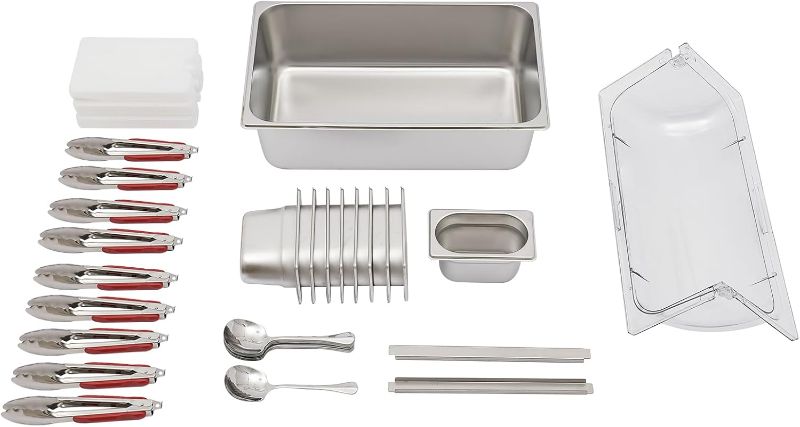 Photo 1 of Countertop Food Serving Display Container 9 Pans Stainless Steel Salad Bar Buffet Station for Home, Cold Food Serving Tray with Flip Lid, Food Dispenser for Picnics Buffets Gatherings Parties