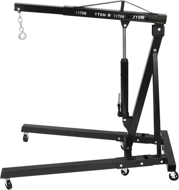 Photo 1 of 2 Ton Engine Hoist, 4000 Lbs Heavy Duty Folding Cherry Picker Engine,with 6 Iron Caster Wheels Telescopic Boom Hitch,for Garage, Workshop,Cherry (Black)