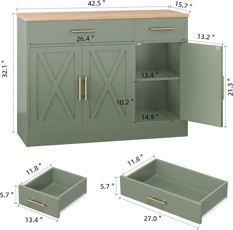 Photo 1 of Shintenchi Modern Farmhouse Sideboard Buffet Cabinet with Storage with 3 Doors,42" Barn Doors Buffet Cabinet with Storage, Wood Coffee Bar Cabinets with Adjustable Shelf for Kitchen Living Room,Green
Visit the Shintenchi Store