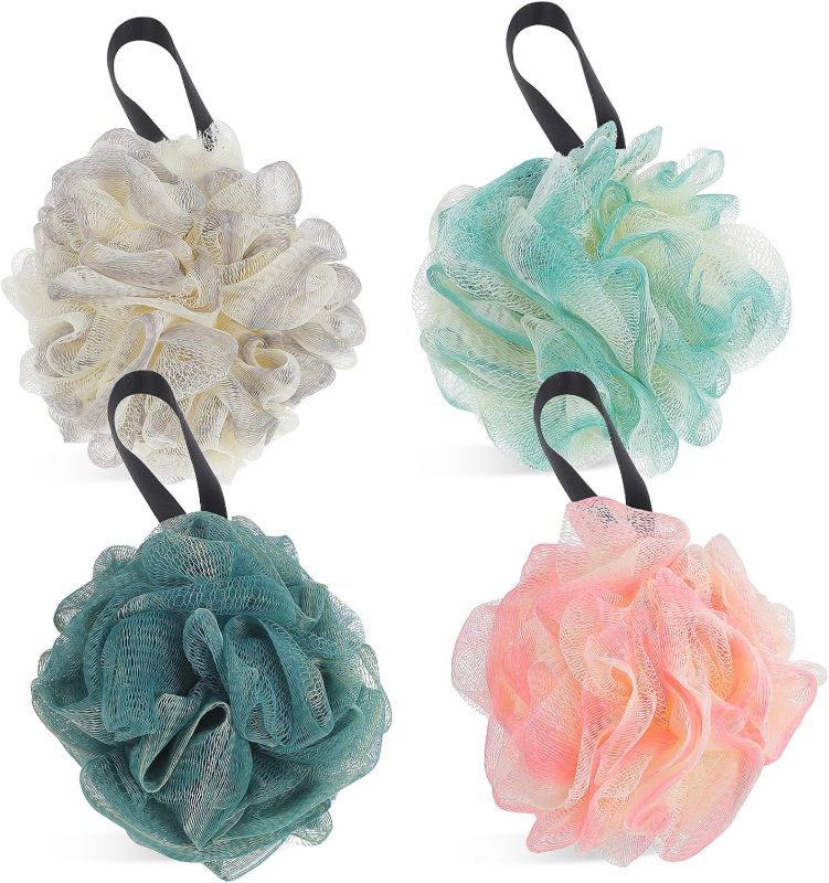 Photo 1 of NOLITOY 4 Pack Colorful Bath Loofahs Exfoliating Shower Sponges Body Wash Modern Design Long-Lasting Loofah Sponges for Family Use