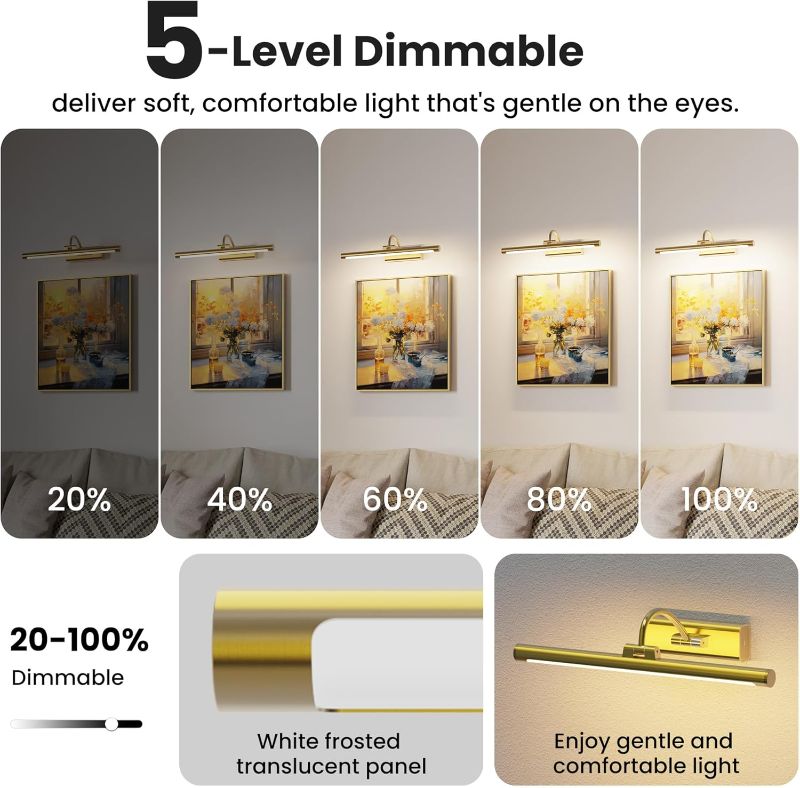 Photo 1 of 2 Pack 16" Brass Picture Art Lights - 6000mAh Rechargeable Battery Powered Wireless Lighting for Home Gallery, Office, Living & Bedroom