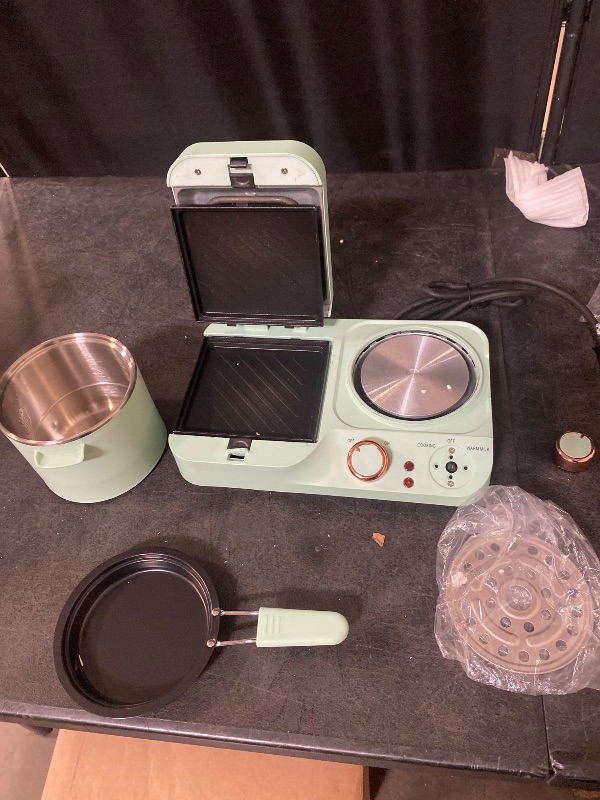 Photo 1 of 3 in 1 Breakfast Station, Electric Breakfast Maker with Frying Pan, Boiling Pot, Frying Pan Non-stick, Mini Toaster Bread Breakfast Sandwich Maker,Cooking Station, Kitchenette for Small Spaces