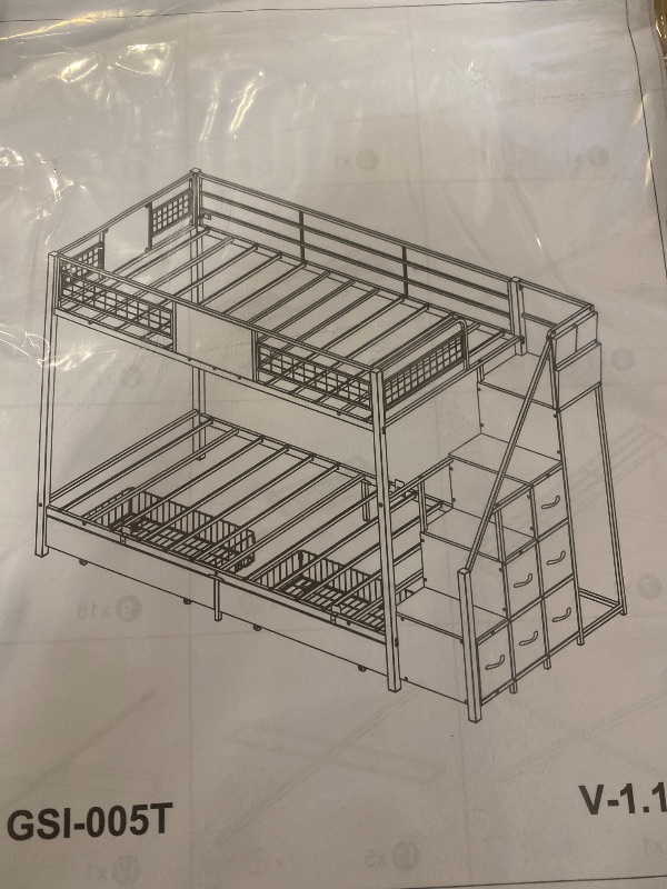 View 3 of box 1 of 2 BTHFST Bunk Bed Twin Over Twin with Stairs, LED Lights Twin Bunk Bed with 2 Storage Drawers & 6 Fabric Drawers, Metal Twin Loft Beds with Guardrail & Stairs, Space Saving, Sturdy Frame for Teens