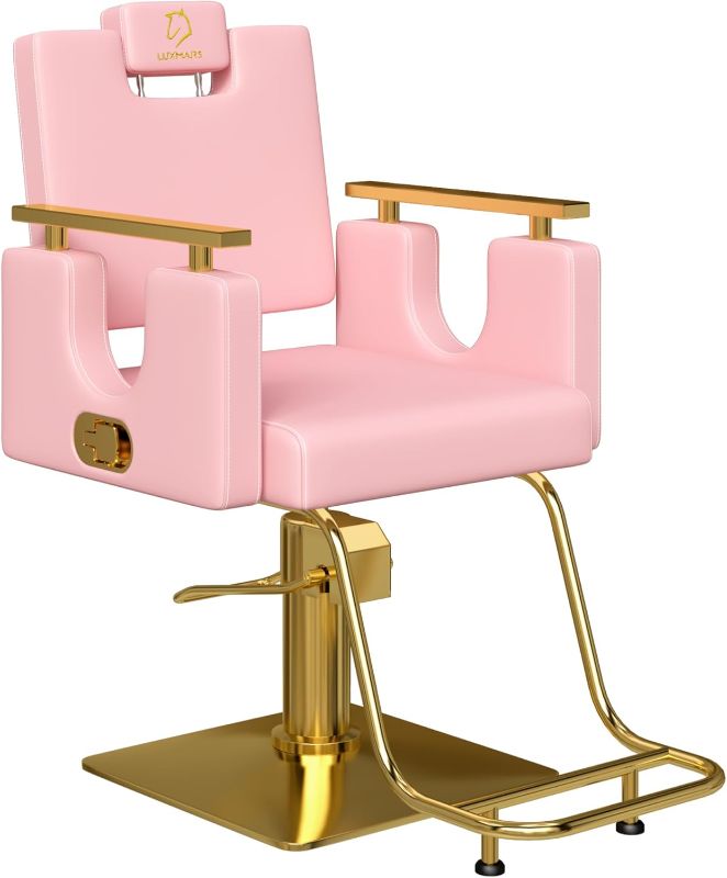 Photo 1 of Barber Chair Salon Chair Hydraulic, Adjustable Height, 360 Degrees Rolling Swivel Barber Chairs for Barbershop Hair Salon (Pink (Hand Clasp))