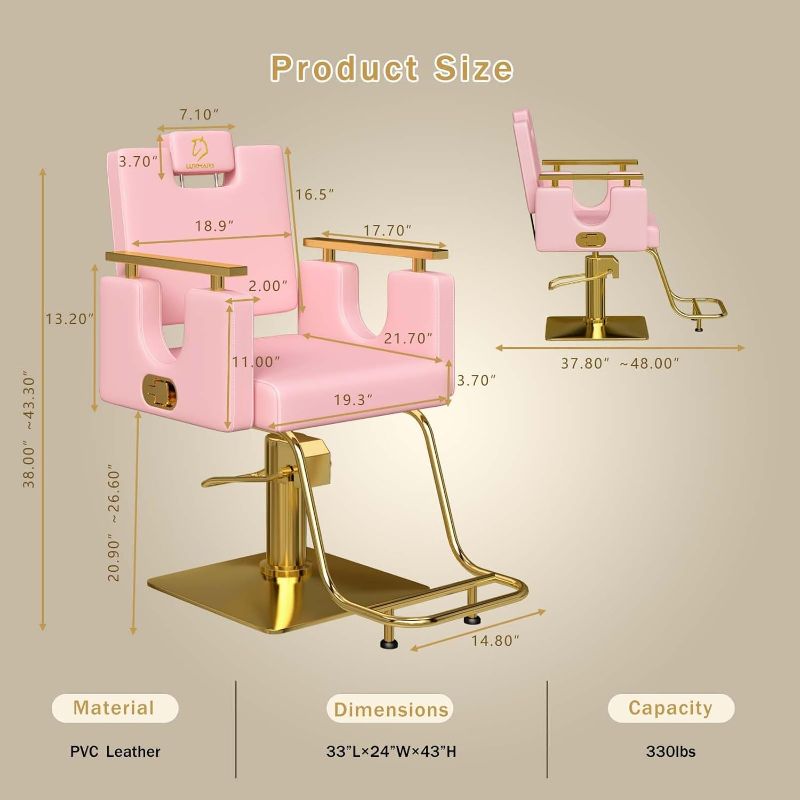 Photo 1 of Barber Chair Salon Chair Hydraulic, Adjustable Height, 360 Degrees Rolling Swivel Barber Chairs for Barbershop Hair Salon (Pink (Hand Clasp))