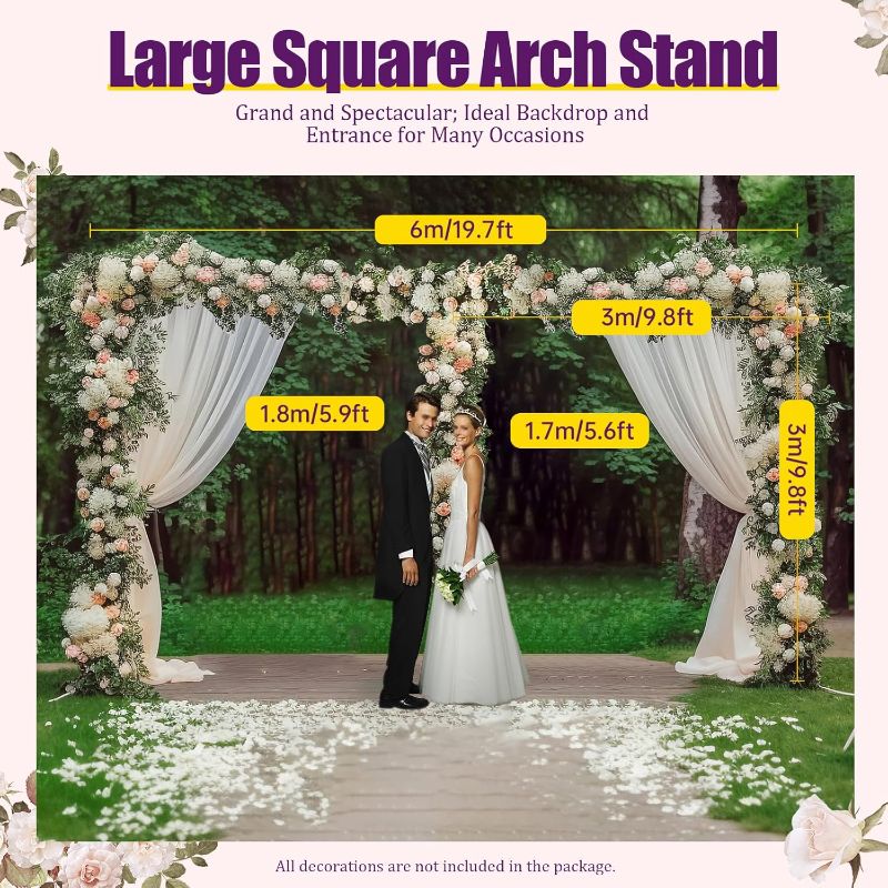 Photo 1 of 10x20 FT Backdrop Stand Heavy Duty, Metal Square Pipe and Drape Curtain Backdrop Stand For Parties Wedding ceremony, Double Metal Arch Frame Decorate It With Flowers, Green Plants, Tulle, Balloons, Silver