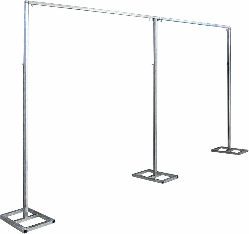 Photo 1 of 10x20 FT Backdrop Stand Heavy Duty, Metal Square Pipe and Drape Curtain Backdrop Stand For Parties Wedding ceremony, Double Metal Arch Frame Decorate It With Flowers, Green Plants, Tulle, Balloons, Silver