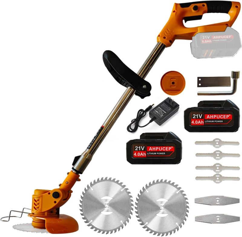 Photo 1 of Brush Cutter Weed Wacker Battery Powered with 2Pcs 4Ah Battery,Electric Brush Cutter Cordless Weed Eater with 9Blades,Weed Trimmer for Lawn,Garden,Yard,Bush Trimming&Pruning,Lightweight