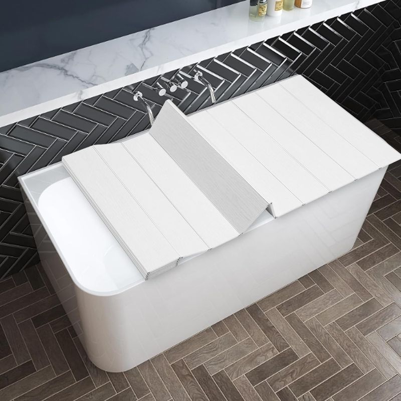 Photo 1 of Foldable Bath Cover,Adjustable Dust-Proof Bathtub Cover with 11.02Lbs Load Capacity,Foldable Insulation PVC Bathtub Board,Rectangular White Durable Insulation Plate for Standard Bathtubs