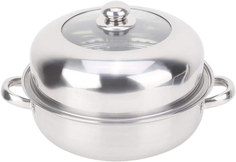 Photo 1 of 28CM Stainless Steel Steamer Basket Stockpot Pot Steel Single Layer Stockpot Hotpot Food Steamer Pot Kitchen Cookware Household Cooking