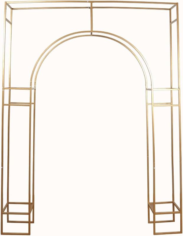 Photo 1 of 8 Feet Gold Metal Rectangular Wedding Arch in Arc de Triomphe Style | Heavy Duty Golden Backdrop Stand for Party Events Reception Photography Home Decorations Supplies