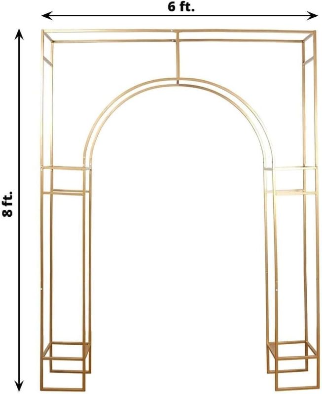 Photo 1 of 8 Feet Gold Metal Rectangular Wedding Arch in Arc de Triomphe Style | Heavy Duty Golden Backdrop Stand for Party Events Reception Photography Home Decorations Supplies