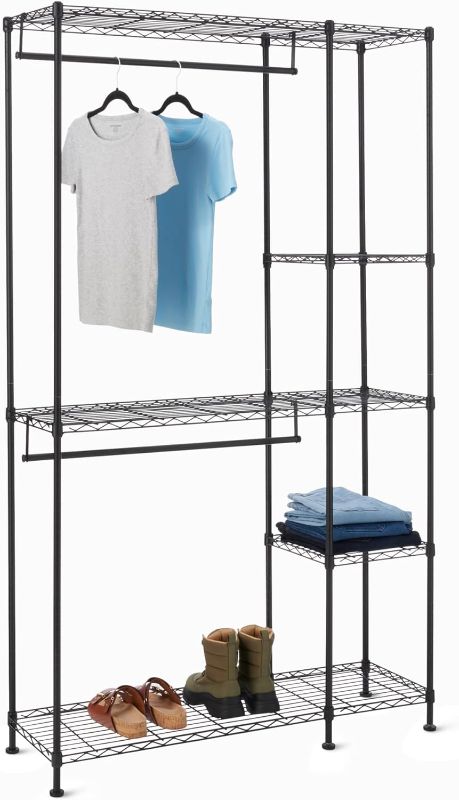 Photo 1 of Amazon Basics Metal Hanging Storage Organizer Rack Wardrobe with Shelves, 45"L x 14"W x 76"H, Black