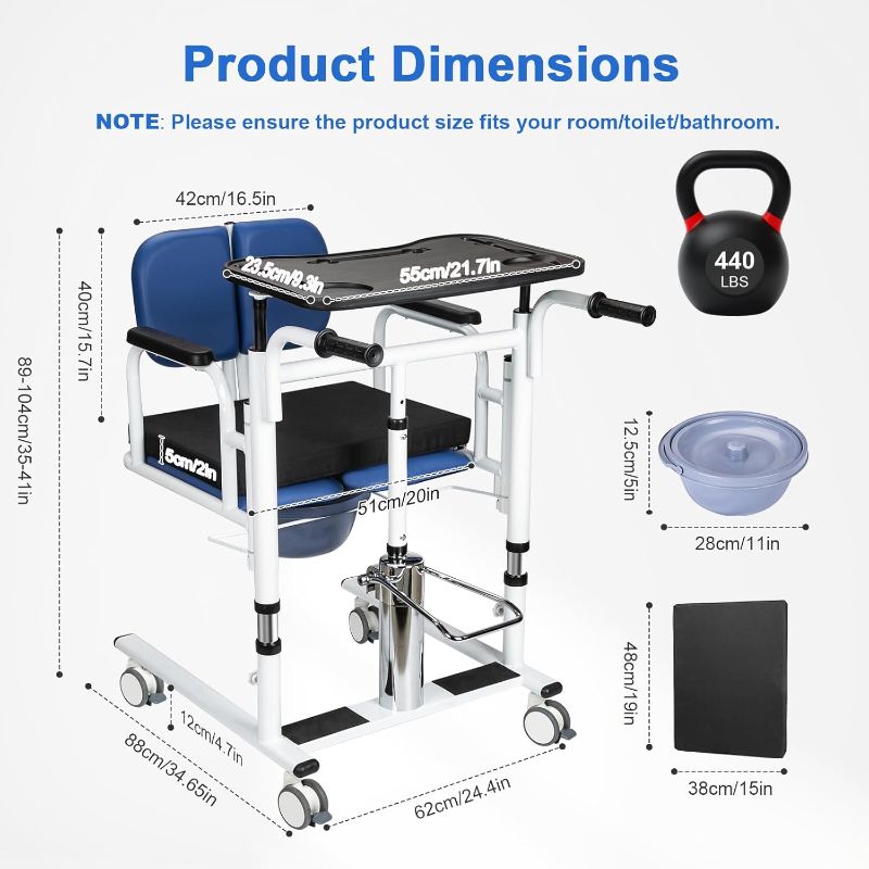 Photo 1 of Patient Lift Transfer Chair for Elderly and Home, Portable Adjustable Height Lift Nursing Wheelchair 180° Split PU Leather and Thickened Sponge Seat