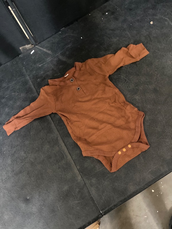 Photo 1 of 6-9M Baby Girls Boys Long Sleeve Solid Ribbed Romper Bodysuit Glitter Baby (Brown, 6-9 Months)