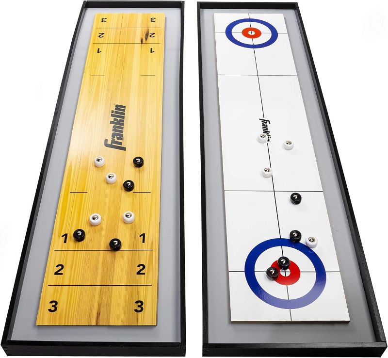 Photo 1 of Franklin Sports 2-in-1 Shuffleboard Table and Curling Set - Portable Tabletop Set Includes 8 Rolling Mini Pucks - 45"