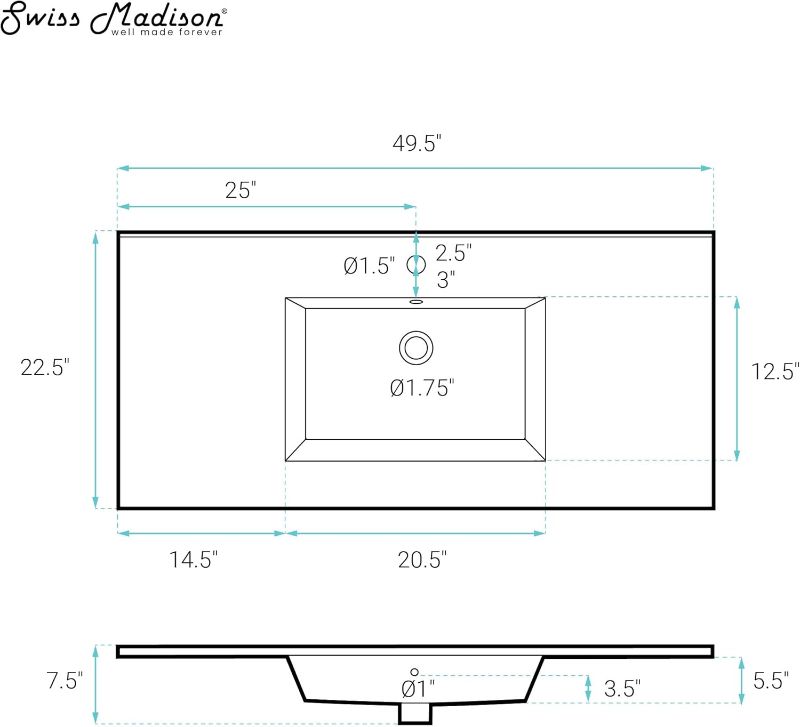 Photo 1 of Swiss Madison SM-VT330 Voltaire 49" Vanity Top Sink with Single Faucet Hole